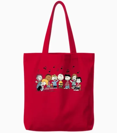Peanuts - Schroeder Pigpen Franklin Lucy Charlie Sally Music Tote Bags - Red