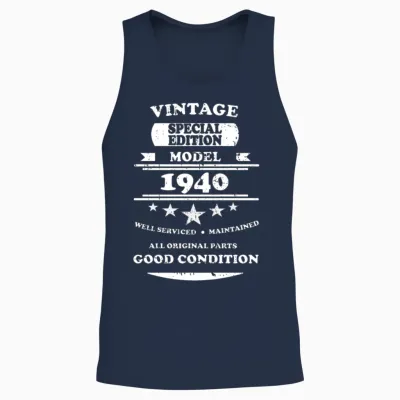 Vintage Retro White 1940 Unisex Tank Top - Navy
