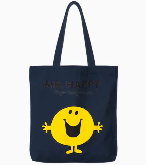 Mr. Men Mr. Happy Tote Bags in Navy