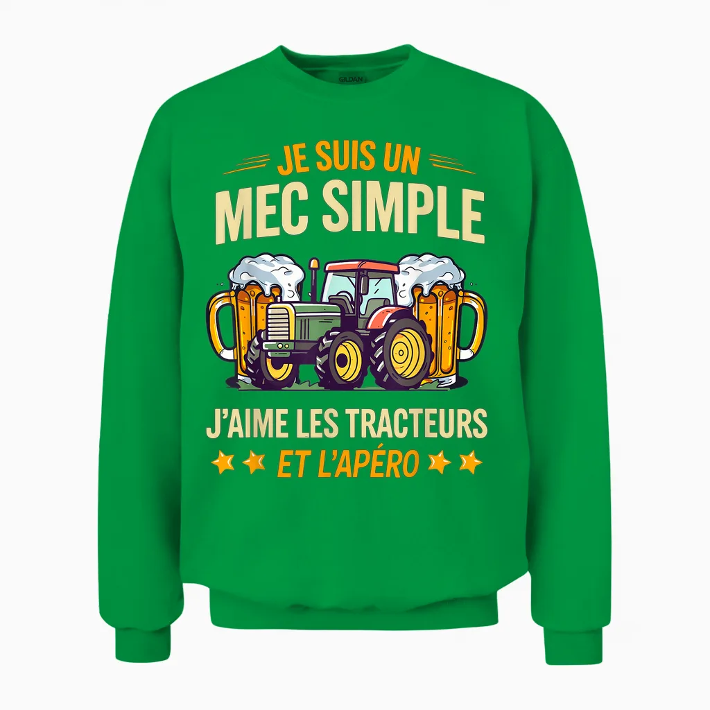 I'm a Simple Guy I Love Tractors and the Aperitif Unisex Sweatshirt in Irish Green