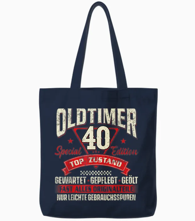 Funny Oldtimer 40 Jahre Birthday T-Shirt, Black Tote Bags in Navy