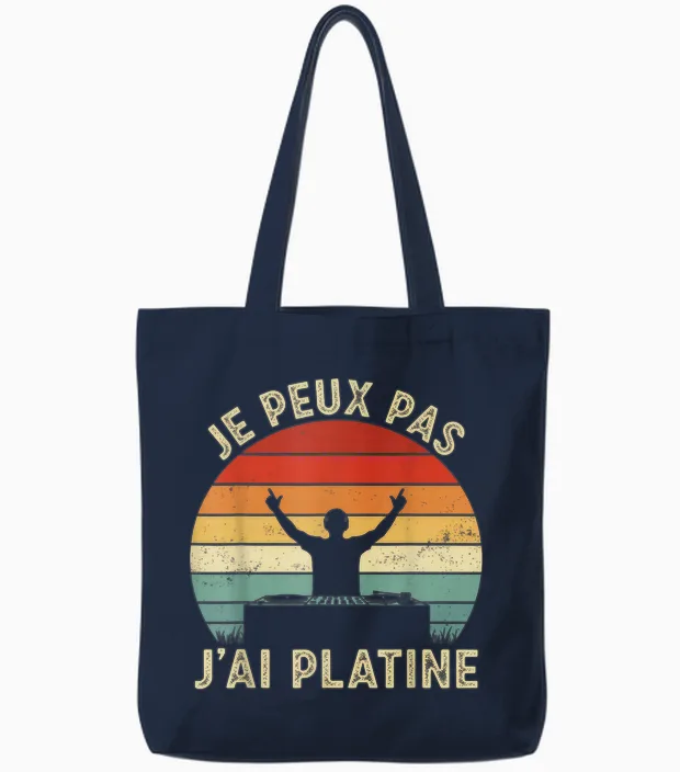 Je Peux Pas J'ai Platine Men's T-Shirt Humour Dj Funny Gift T-Shirt, Black, S Tote Bags in Navy