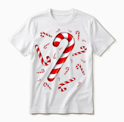 Christmas Flying Candy Cane Lover Taster Red and White Woman Unisex T-Shirt - White