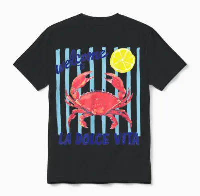 La Dolce Vita Crabe Citron Italie Littoral Summer Retro Graphic Unisex T-Shirt - Black