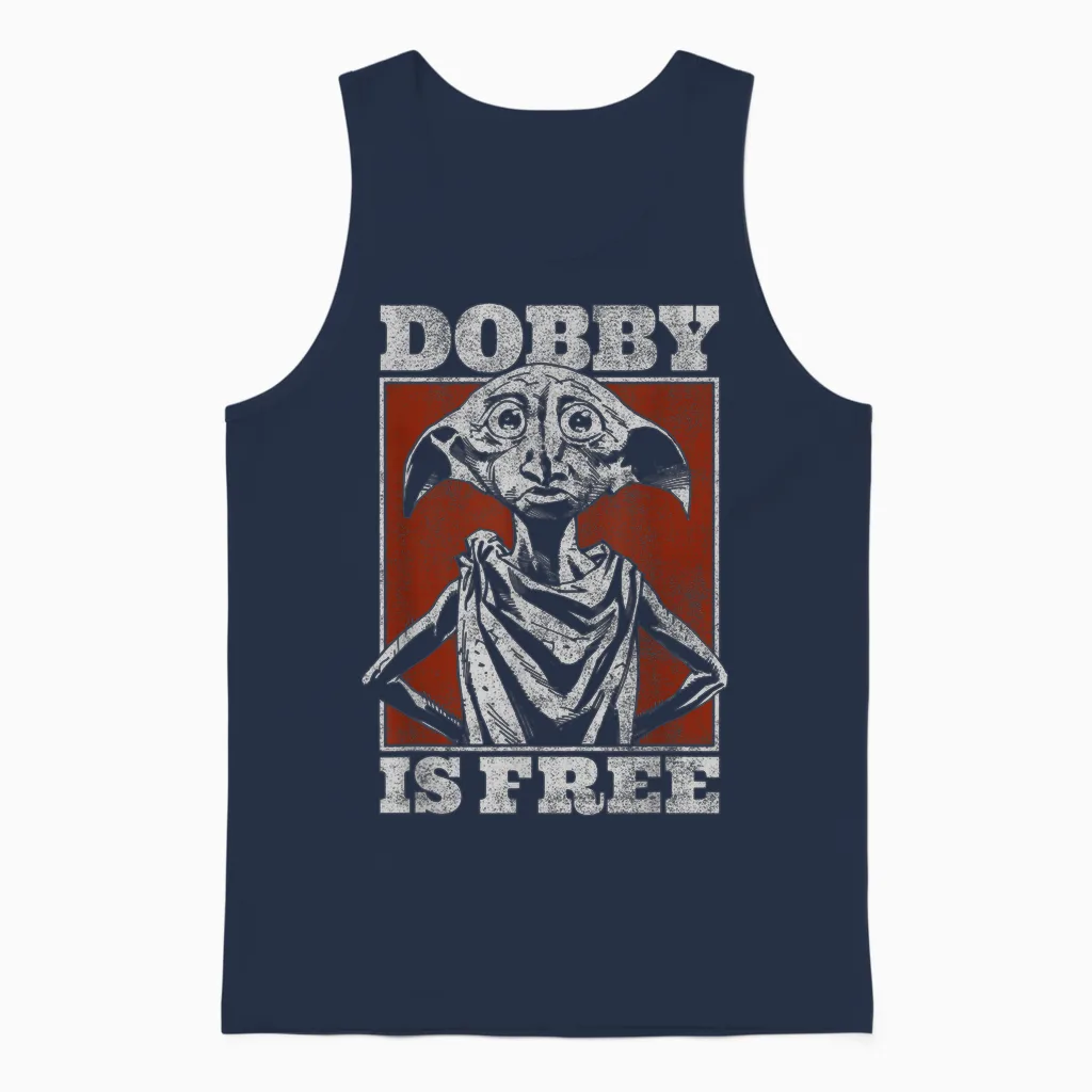 Harry Potter and the Deathly Hallows Vintage Dobby Is Free Unisex Tank Top in Navy