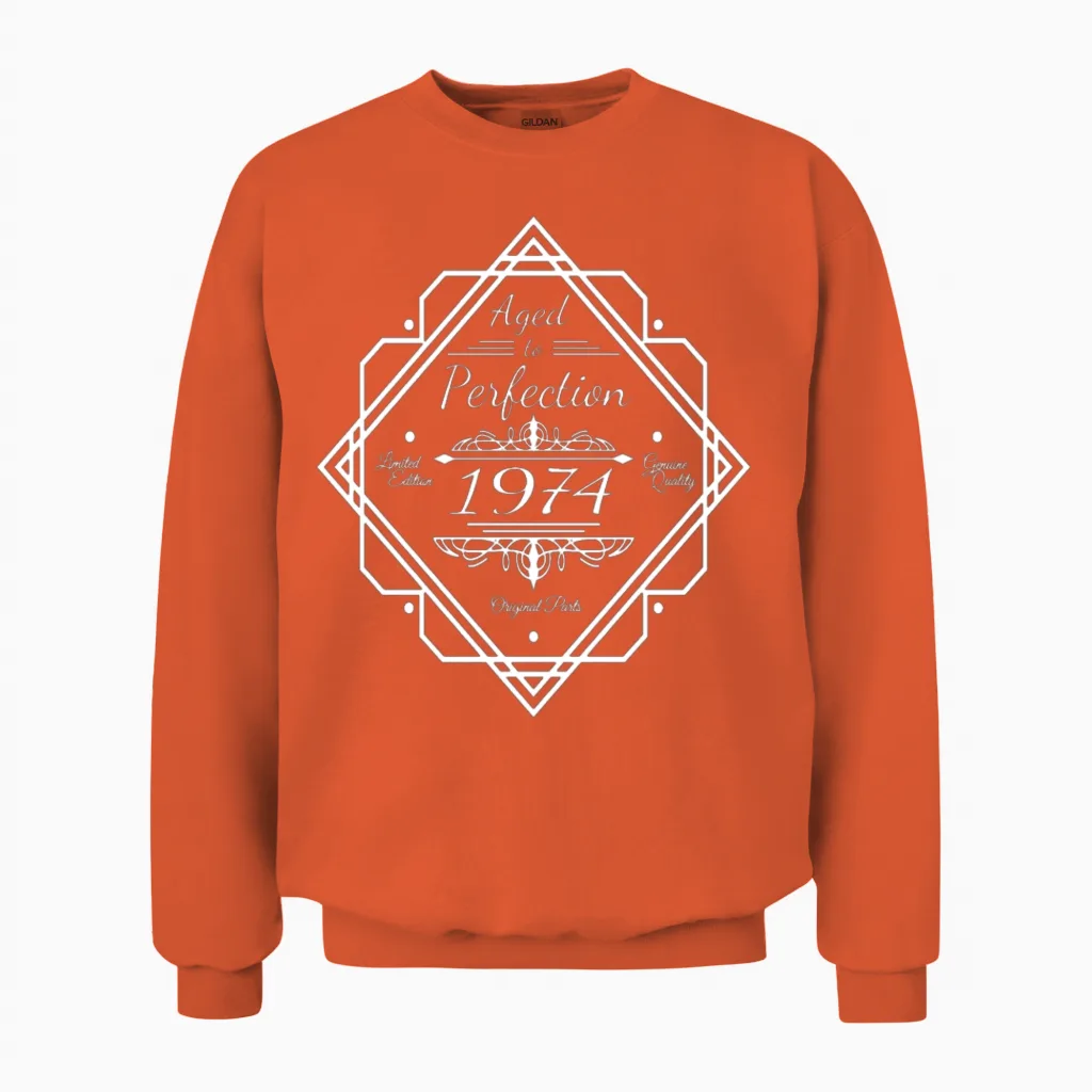 1974 Vintage Aged to Perfection 50th Unisex Sweatshirt in Orange