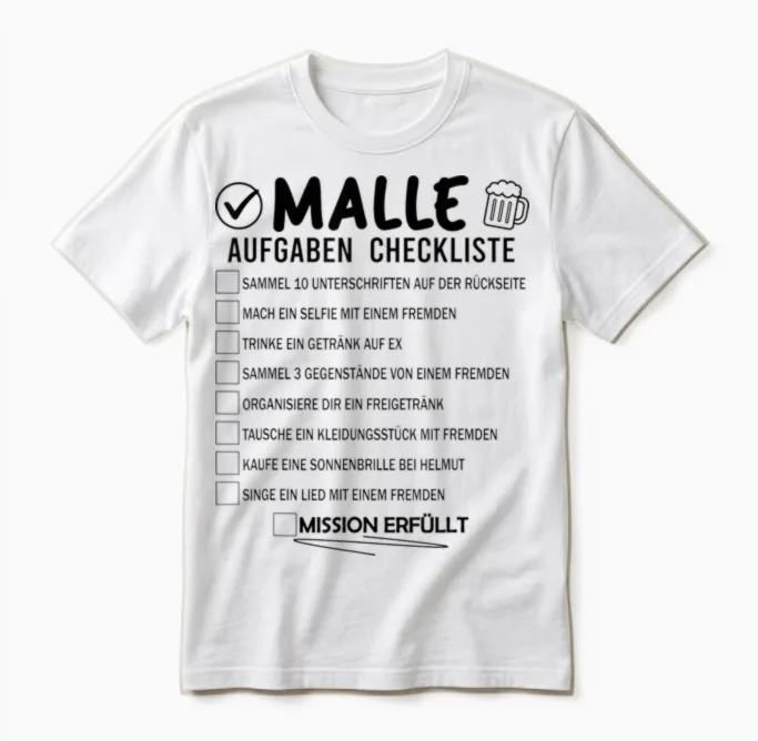 Malle Checkliste Aufgaben Partyurlaub Malle Gruppen Unisex T-Shirt in White