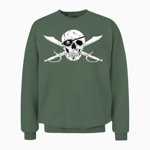 Pirate Flag Jolly Roger W Eyepatch Right Unisex Sweatshirt in Military Green