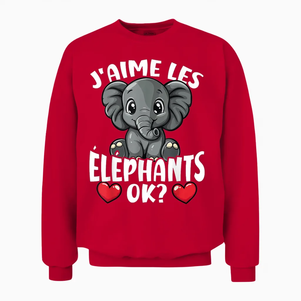 I Love the Elephants Ok? Cute Elephant T-Shirt, Black, S Unisex Sweatshirt in Red