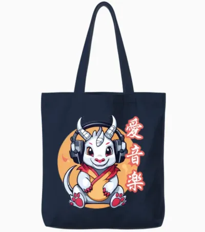 Japanese Music Dragon Tote Bags - Navy