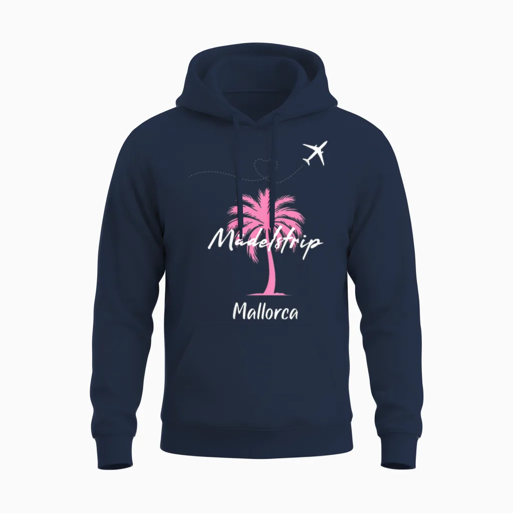 Mallorca Mädelstrip Party Urlaub Outfit Palme Mallorca Unisex Hoodie in Navy