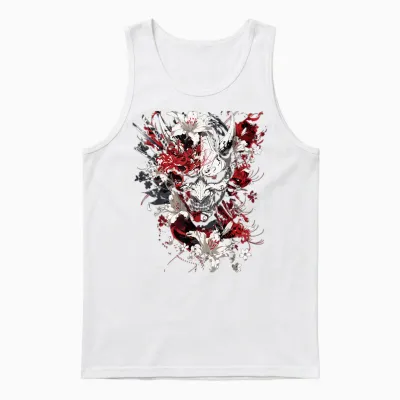Heinze Design Japan Collection Anime Grunge Harajuku T-Shirt, Black, S, Half Sleeve, Unisex, Classic Fit, Anime Death Flower Oni Japanese Spider Lily Devil Unisex Tank Top - White