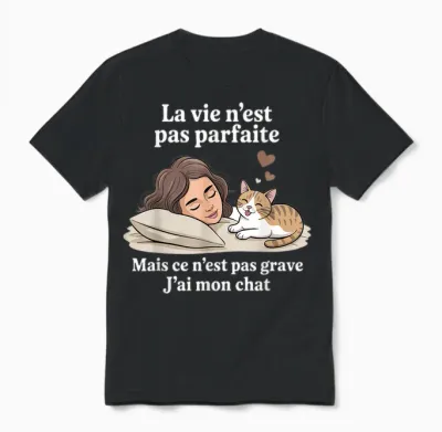 Life Is Not Perfect but Luckily I Have My Cat Unisex T-Shirt - Black