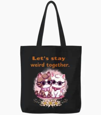 Funny Cat Comic Quote on Love & Hipster Tote Bags - Black