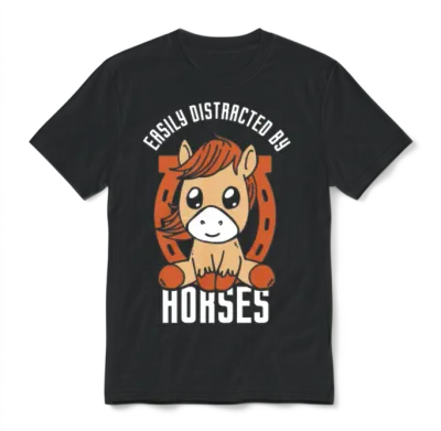 Easily Distracted by Horses Rider Riding Horse Unisex T-Shirt - Black