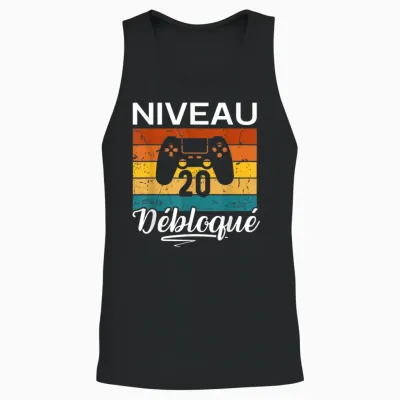 Niveau 20 Débloqué Cadeau 20 Ans Homme Femme Gamer Gaming Unisex Tank Top - Black