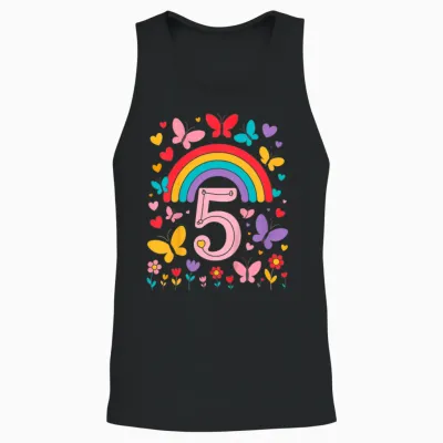 Kinder Children's Birthday 5 Girls Rainbow Fairy Fifth 5 Years Old Unisex Tank Top - Black