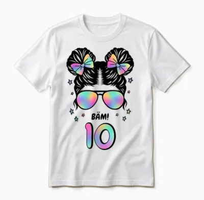 10th Birthday Girl Messy Bun Bäm! 10 Unisex T-Shirt - White
