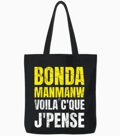 Bonda Manmanw Here's What I Think by Kreyolsat Tote Bags - Black