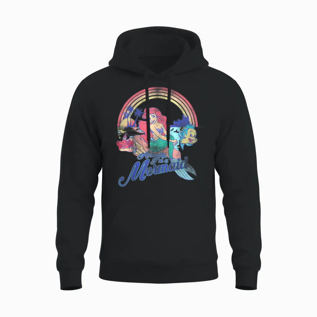 Disney Little Mermaid Retro Rainbow Pastel Graphic Unisex Hoodie in Black