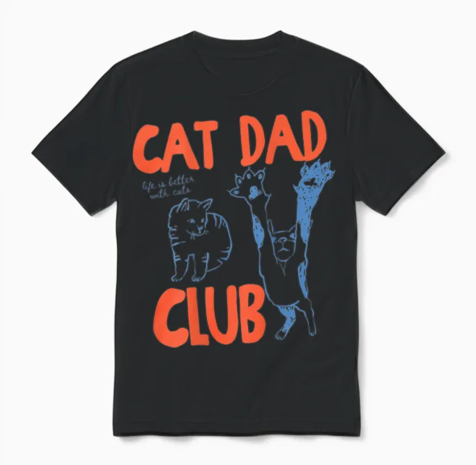 Cat Dad Club Life Is Better with Cats Cat Dad on Back Unisex T-Shirt in Black