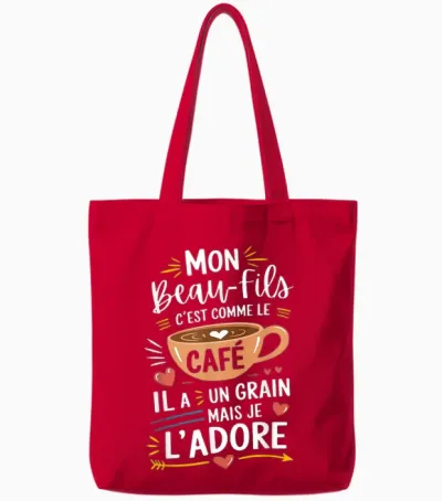 Mon Beau-Fils Comme Le Café – Gift Humour Coffee T-Shirt, Black, S Tote Bags - Red