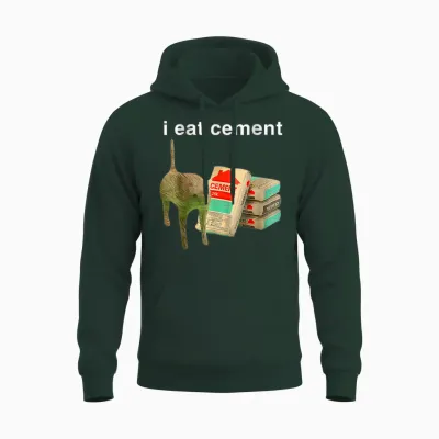 I Eat Cement Cursed Cat Funny Oddly Specific Dank Meme Unisex Hoodie - Forest