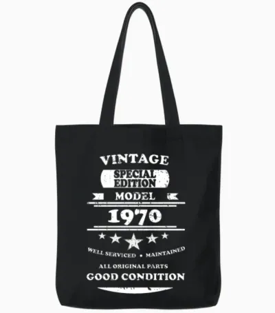 Vintage Retro White 1970 Tote Bags - Black