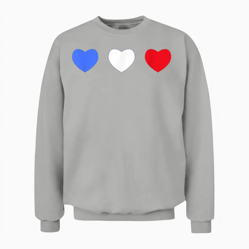 France Cœurs Tricolores Drapeau Bleu Blanc Rouge Unisex Sweatshirt in Ash
