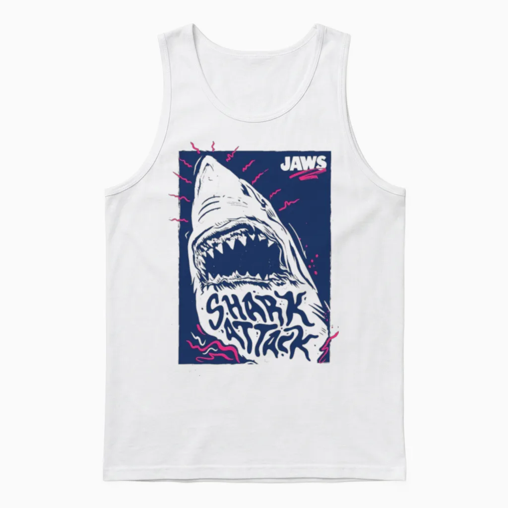 Jaws Shark Attack Unisex Tank Top in White