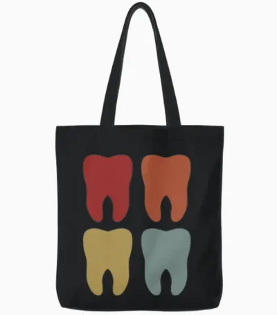 Teeth Retro Dental Tote Bags - Black