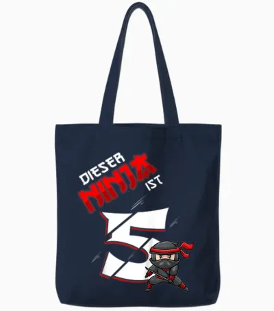 Fünfter Geburtstag Junge 5 Jahre Alt Fünfjähriger Ninja Tote Bags - Navy