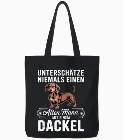 Unterschätze Niemals Einen Alten Mann Mit Einem Dackel Tote Bags - Black
