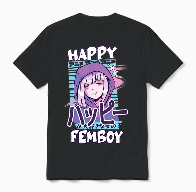 Happy Femboy Anime Femboy Set โ Cute Gift โ Sissy Unisex T-Shirt in Black