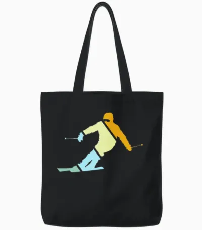 Ski Retro Tote Bags - Black