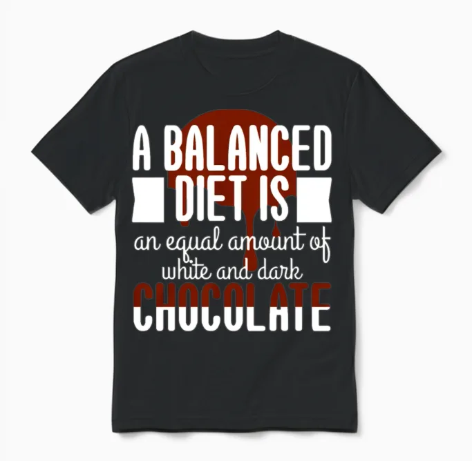 White Dark Chocolate Balanced Diet Unisex T-Shirt in Black