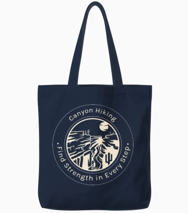 Canyon Hiking for Black Background Tote Bags in Navy