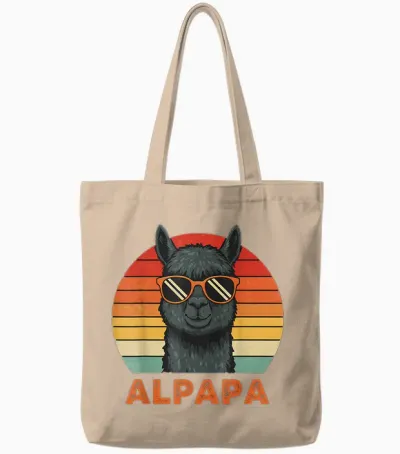 Funny Alpaca Dad Design Father's Day Tote Bags - Natural
