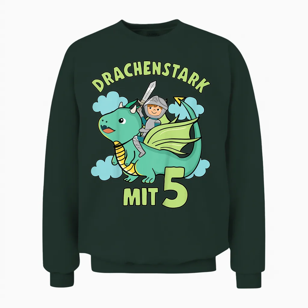 Kinder Drache & Ritter Geburtstagshirt Drachenstark 5 Jahre Junge Unisex Sweatshirt in Forest