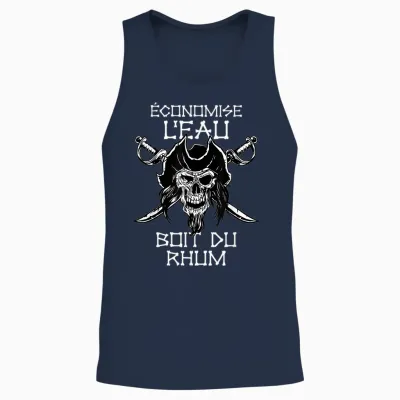 Drink Rum - Saves Water, Drink Rum. Pirate T-Shirt, Black Unisex Tank Top - Navy