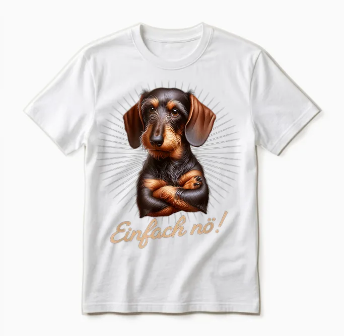 T-Shirt with German Text "einfach Nö! Nein!" Dachshund Teckel T-Shirt, Black Unisex T-Shirt in White