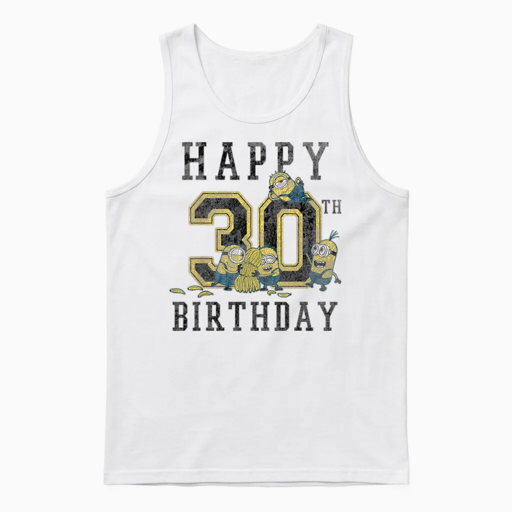 Despicable Me Minions Happy 30th Birthday T-Shirt, Black, S Unisex Tank Top in White