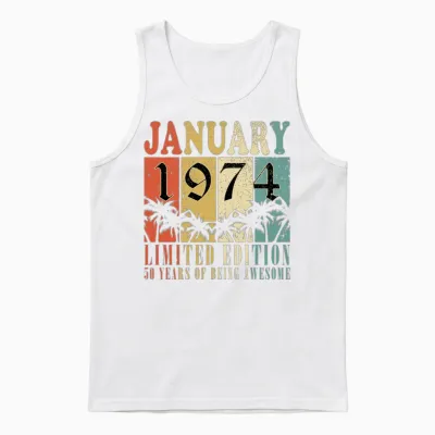 January 1974 Vintage Birthday Present Unisex Tank Top - White