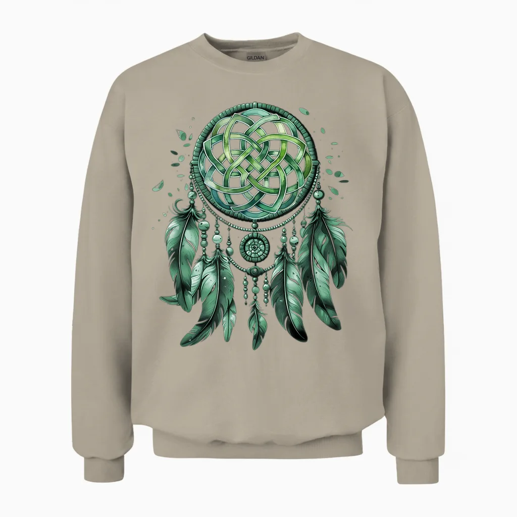 Aquarelle Vert Irlandais Boho Cute Celtic Knot Dreamcatcher Unisex Sweatshirt in Sand