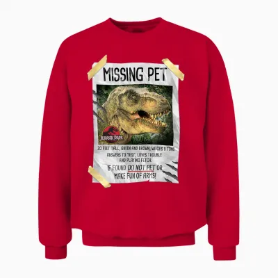 Jurassic Park Missing Pet T-Rex Poster Taped Unisex Sweatshirt - Red