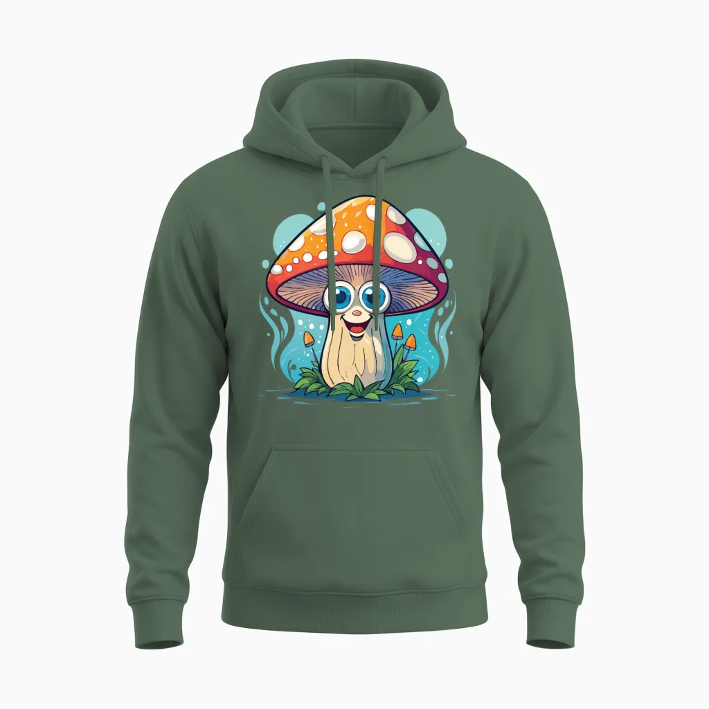 Funny Mushroom Unisex Hoodie in Military Green