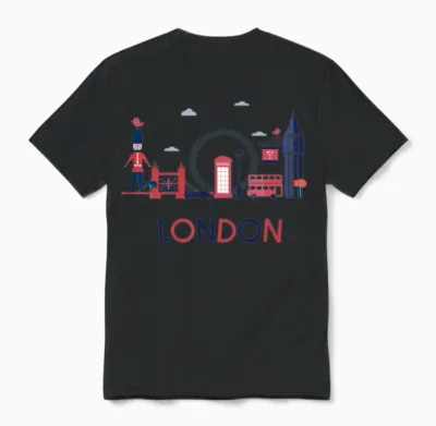 London Skyline Illustration Design Unisex T-Shirt - Black