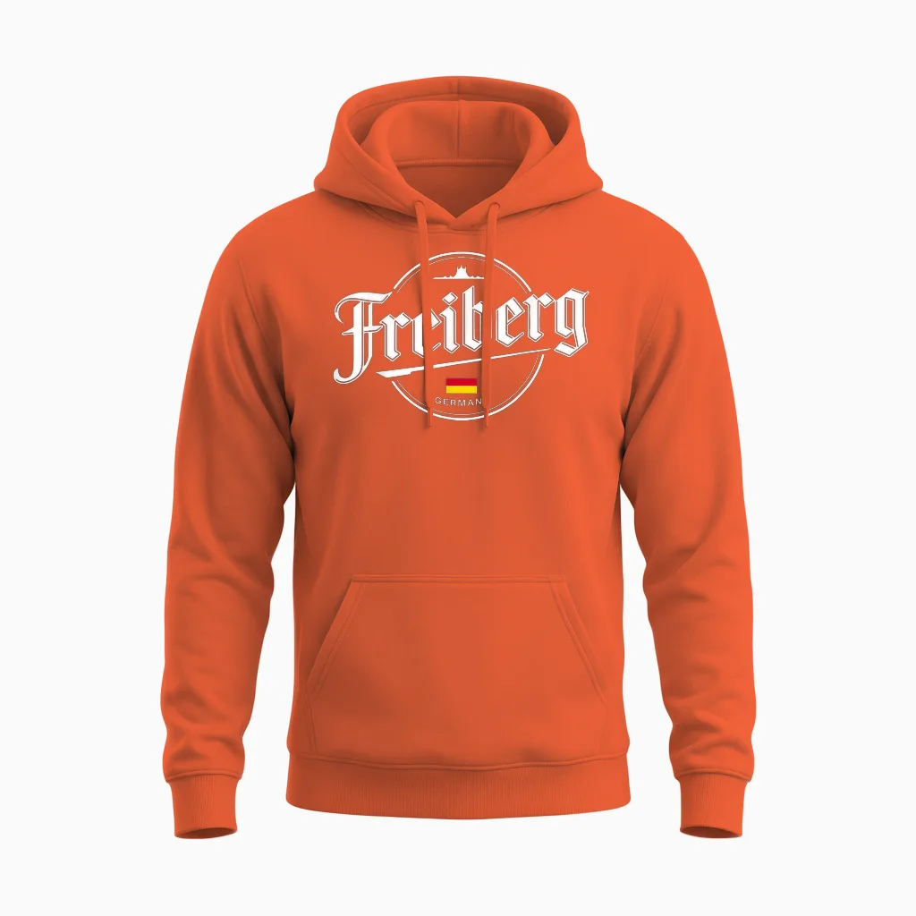 Freiberg Germany City Travel Vintage Style Unisex Hoodie in Orange