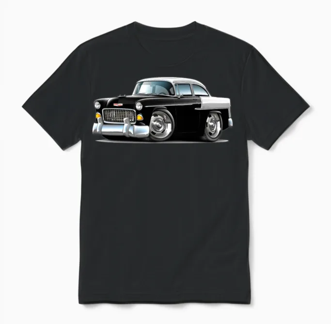 1955 Chevy Belair Black Car - Cars & Muscle Unisex T-Shirt in Black