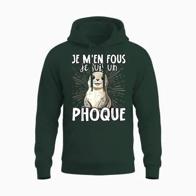 Je M'en Fous Je Suis Un Seal Cute T-Shirt, Black, S Unisex Hoodie - Forest